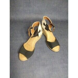 Lucky Brand Sandals Espadrilles Wedge Open Toe Ankle Strap Heels Black Shoes 8.5